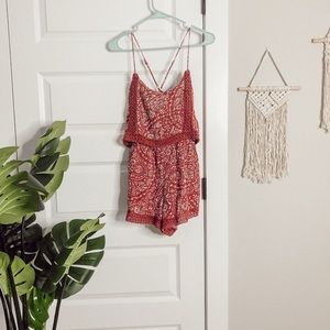 red designed romper
